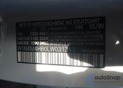 2020 Mercedes-Benz Glb 250 4Matic from USA, damaged, VIN W1N4M4HB0LW031343